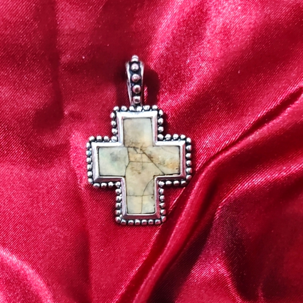 Premier Designs Abilonee Silver Tone Cross Enhancer Pendant
